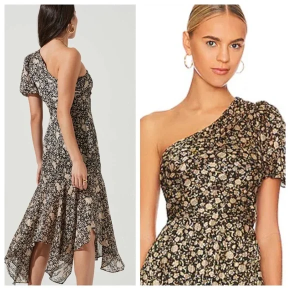 NWT ASTR The Label Santorini Midi Dress in Black & Taupe Multi, size Medium - Picture 11 of 12